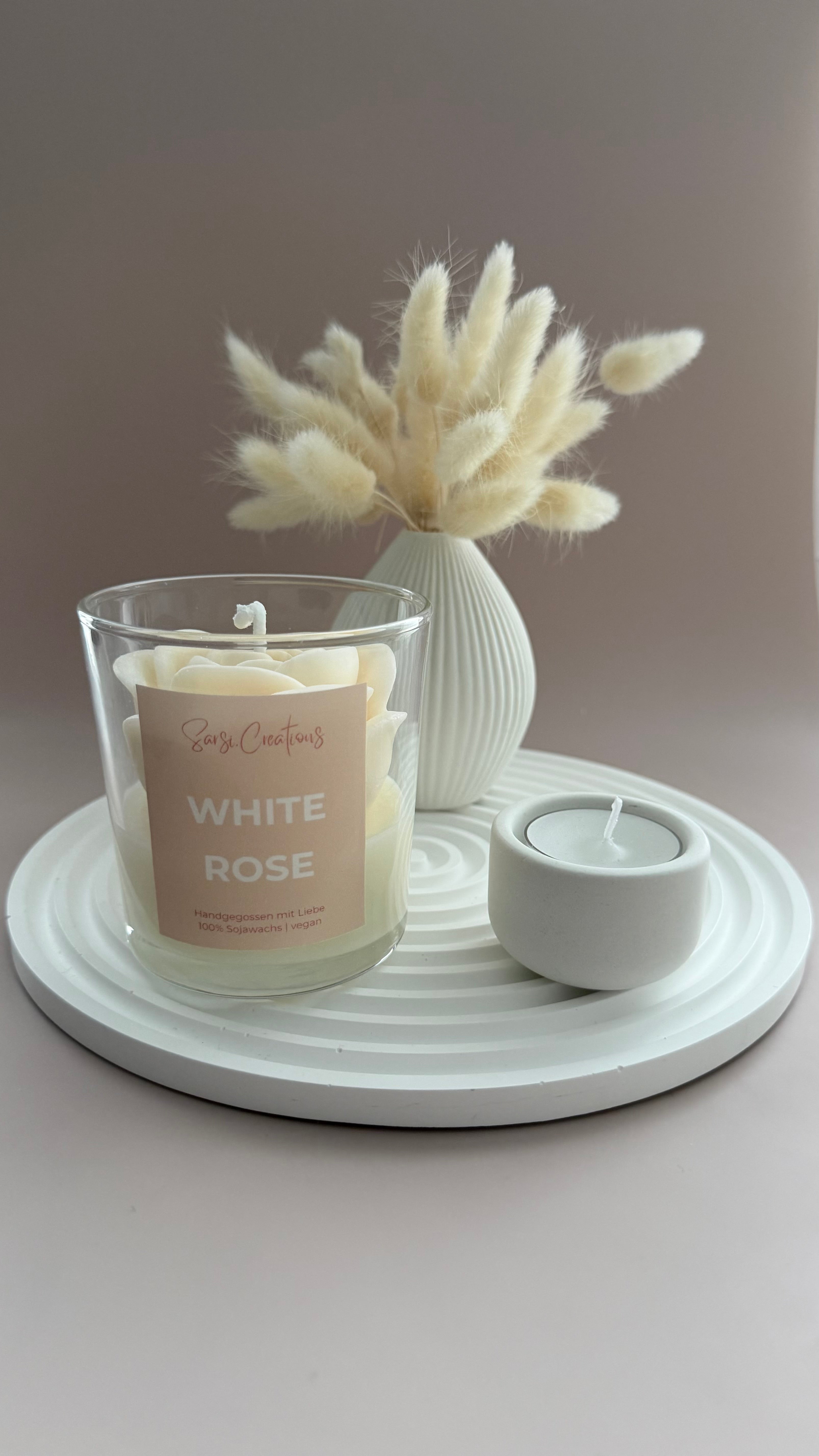 Kerze im Glas - White Rose